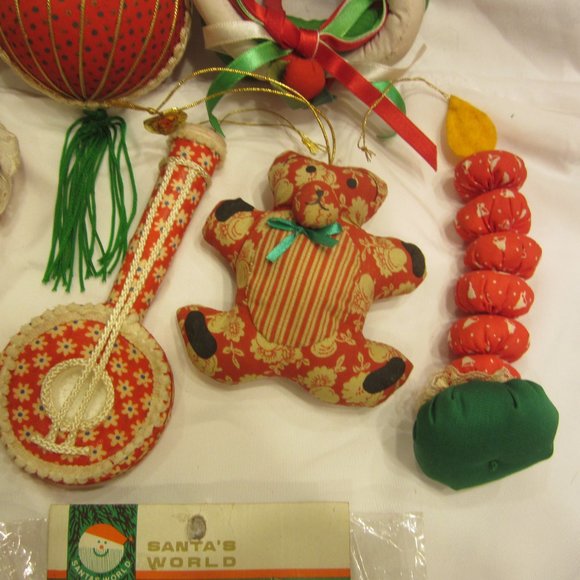 VTG 60's TO 80's FABRIC ORNAMENTS, SET OF 13, GREAT TREE ACCENTS - Picture 4 of 7